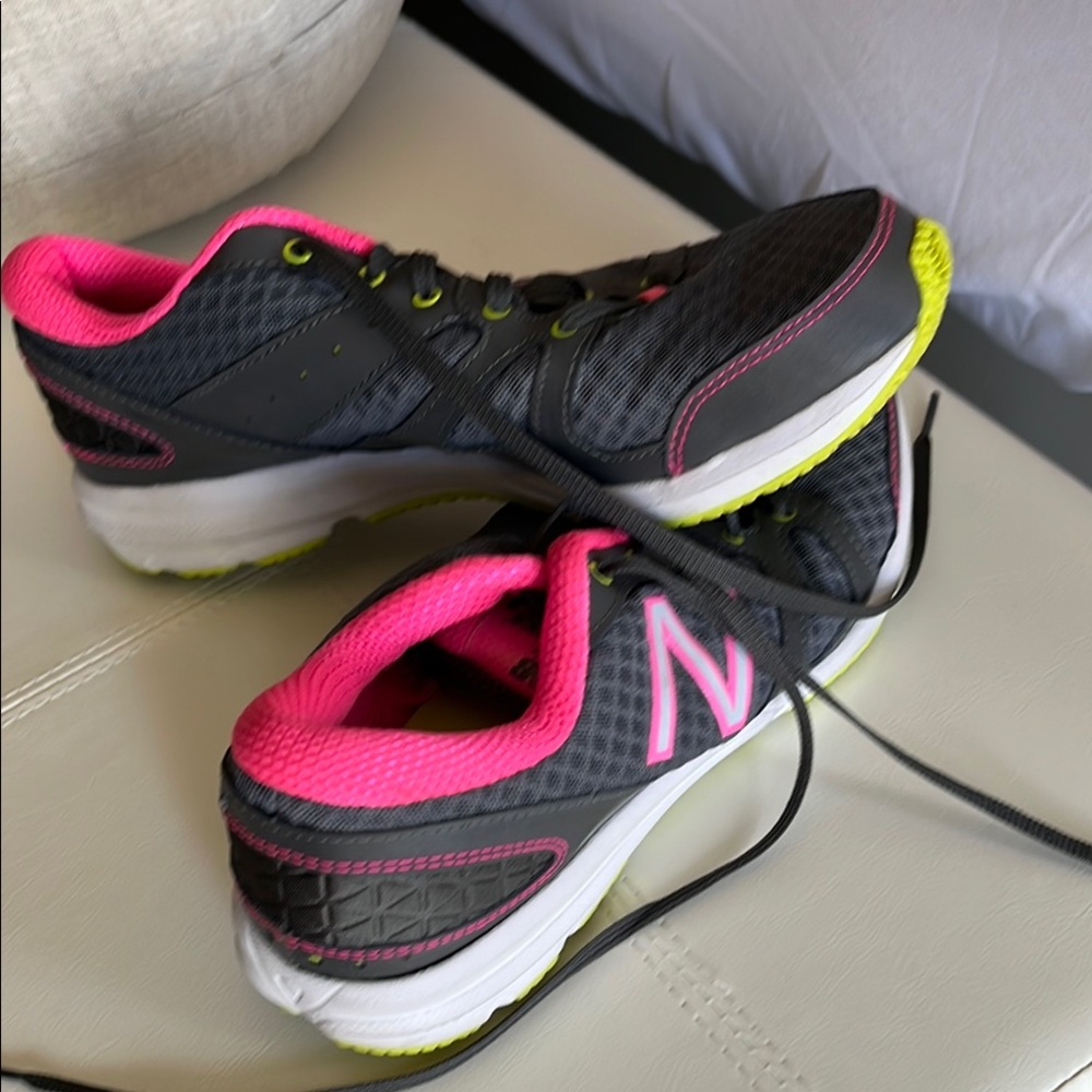 New Balance Grey with Neon Pink and Yellow Athletic Shoes with Cushioned Midsole